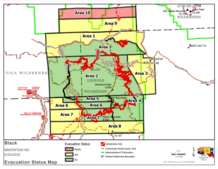 The U.S. Forest Service announced updated evacuations Wednesday, May 25, 2022 for the Black Fire burning in the Gila National Forest.