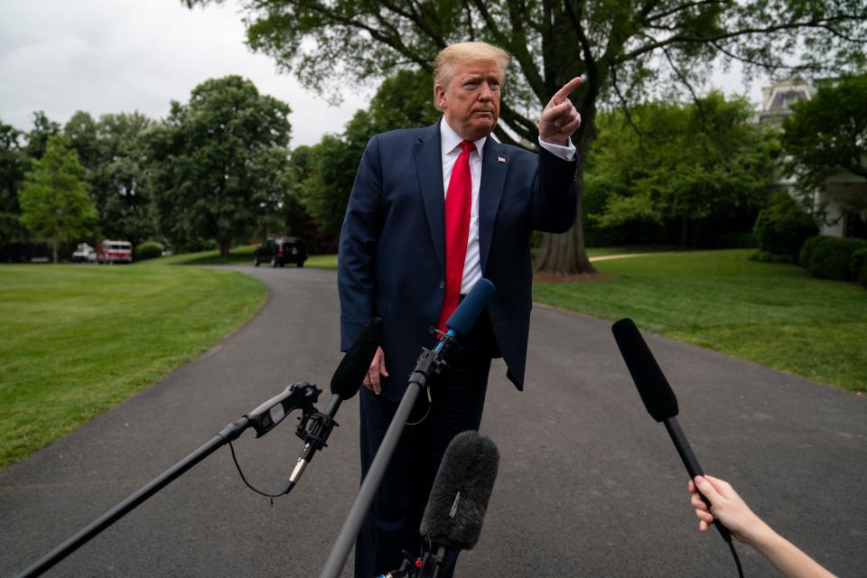 President Donald Trump talks to reporters in Washington, D.C., in May 2020.