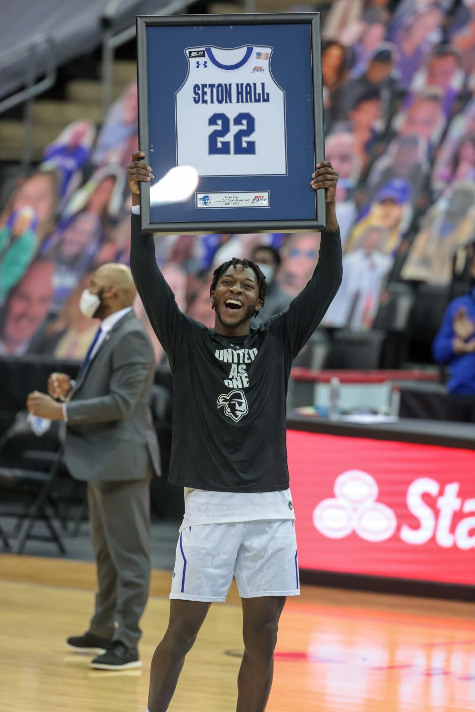 Seton Hall Pirates guard Myles Cale (22) on Senior Night before last year's game against UConn.