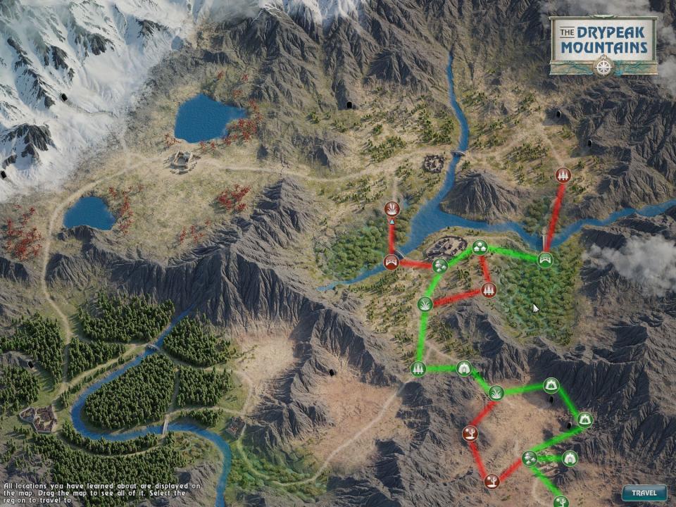 A map of the Drypeak Mountains.