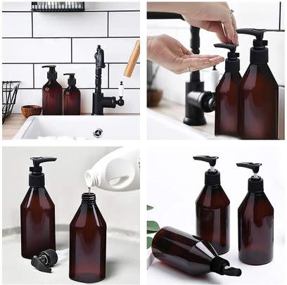 These chic plastic soap dispenser bottles that can be knocked over and won't break