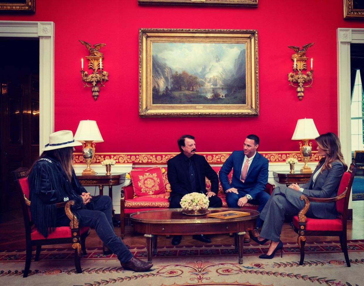 Billy Ray Cyrus, David Smith and Joshua Smith meet with First Lady Melania Trump. (Photo: FLOTUS/Twitter)