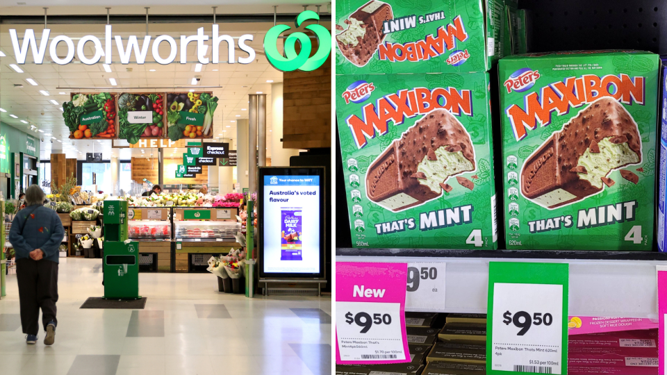 Woolworths supermarket shop. Maxibon ice cream. 