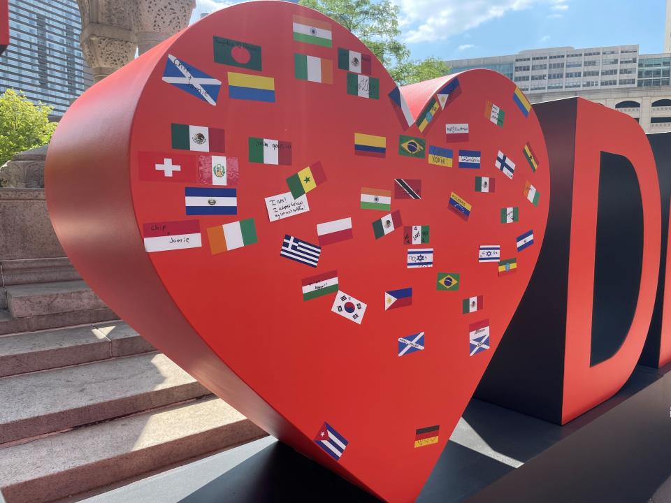 A tribute to immigrants in Detroit's Cadillac Square Park on June 9, 2022.