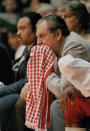 FILE - In this April 4, 1983, file photo, Guy Lewis, head coach of Houston, watches his team play North Carolina State in the NCAA championship game in Albuquerque, N.M. North Carolina defeating top-ranked Houston 54-52. (AP Photo/Fle)