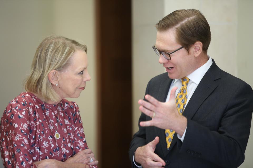 Mary Jean Eisenhower, the granddaughter of President Dwight D. Eisenhower, and Lt. Gov. David Toland toured the Eisenhower Presidential Library and Museum on Tuesday.