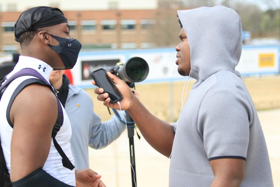 Christen Miller interviews Mykel Williams after the Under Amour All America Camp on Sunday.