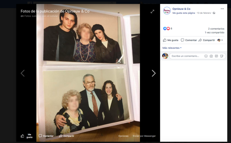 Desde la tienda Opnieuw & Co pidieron ayuda a través de Facebook para dar con la mujer protagonista de un álbum de fotos con multitud de personalidades de Hollywood que acabó en sus manos y su historia se ha vuelto viral. (Foto Captura de Facebook / Opnieuw & Co)