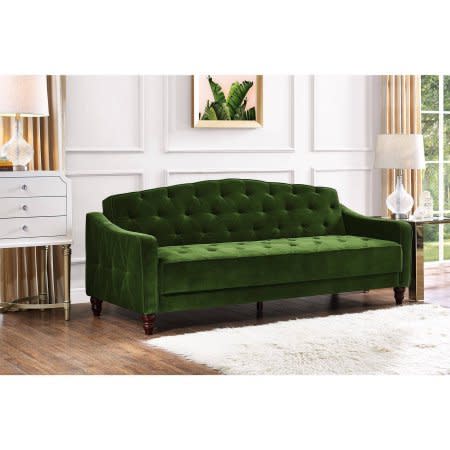 Tufted Green Velour Sleeper Sofa