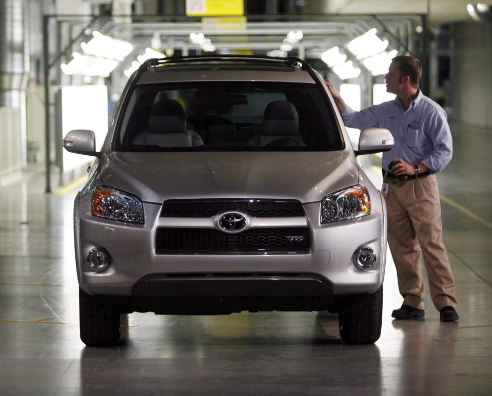 <p>No. 5: Woodstock, Ont.<br>Proportion of work with the potential to be automated: 50 per cent<br>Population: 30,470<br>An employee looks over a Rav 4 vehicle at the end of the assembly line, at the opening of the Toyota Motor Manuafacturing Canada, Inc. new automotive plant in Woodstock, Ont., Thursday December 4, 2008. (THE CANADIAN PRESS/ Dave Chidley) </p>