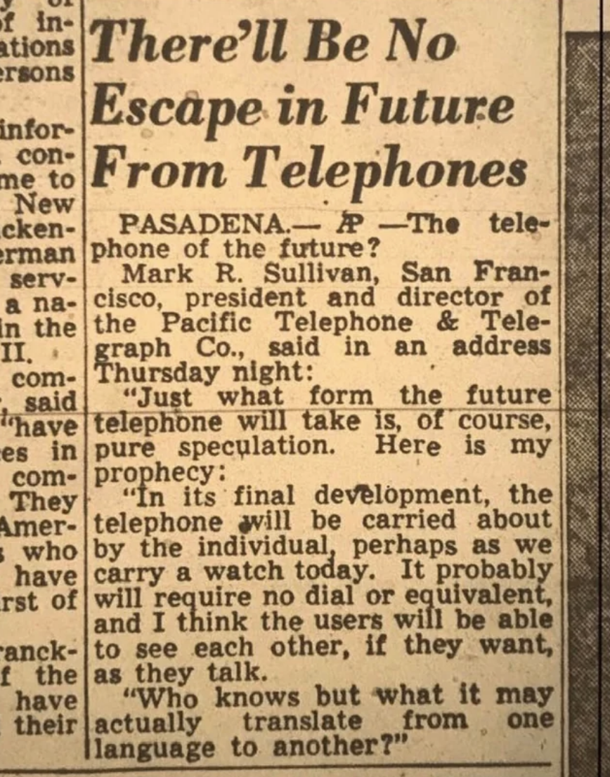 headline: "there'll be no escape in future fromm telephones"