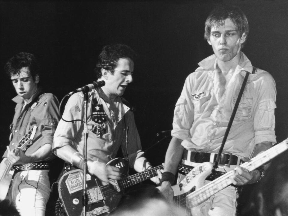 Mick Jones, Joe Strummer and Paul Simonon of The Clash, in concert in 1980 (Hulton Archive/Getty Images)