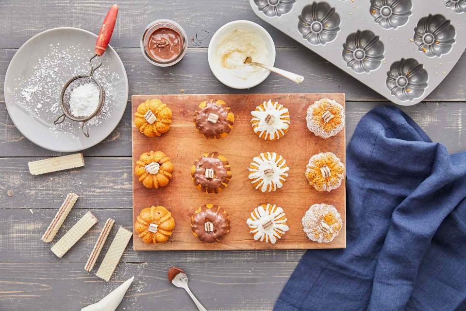 mini pumpkin bundt cakes decorated toppings