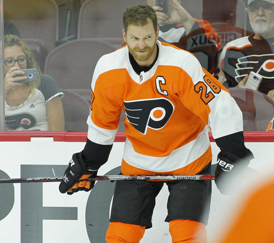 Philadelphia Flyers’ Claude Giroux saw the ice while up a man more than anyone last season. (AP Photo/Tom Mihalek)