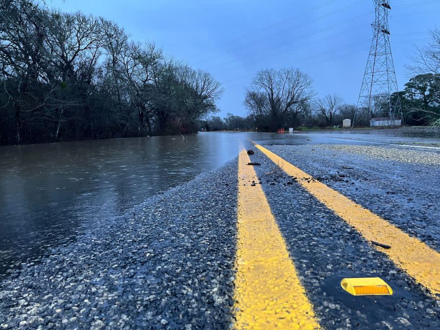 Flooding along FM 155 in Fayette County Wednesday, Jan. 24, 2024. (KXAN Photo/Todd Bailey)