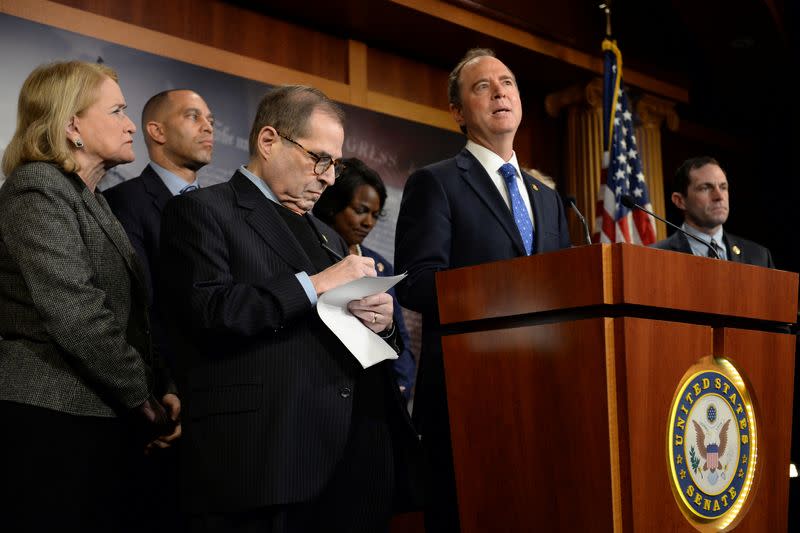 Rep. Schiff speaks after the Trump impeachment trial ended for the day in Washington.