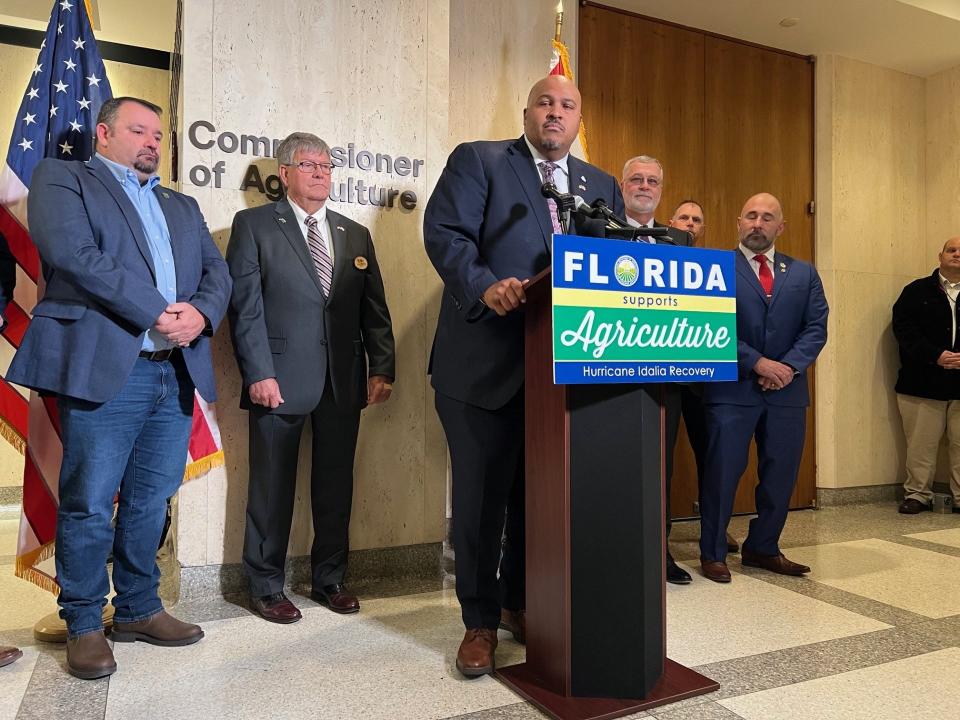 Sen. Corey Simon, R-Tallahassee, at news conference to announce the Agriculture and Aquaculture Producers Natural Disaster Recovery Loan program to help with Hurricane Idalia recovery.