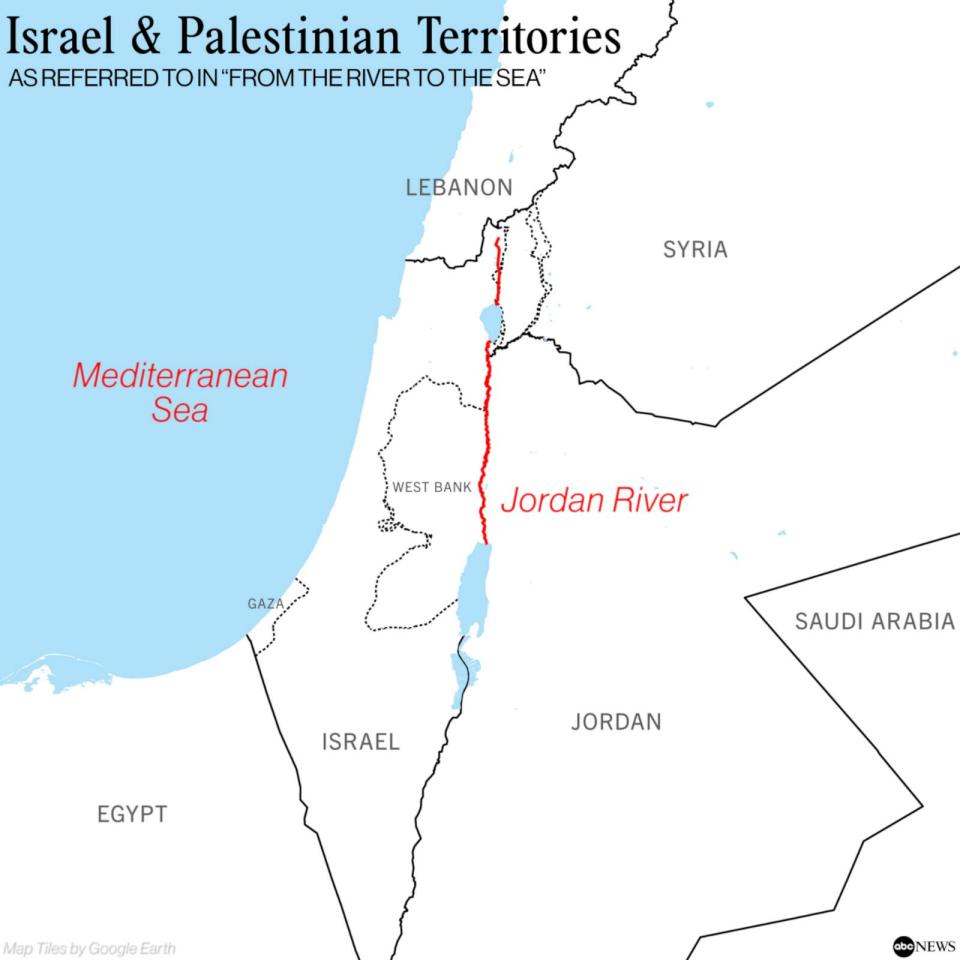 Israel & Palestinian Territories as referred to in “From the River to the Sea” (ABC News)