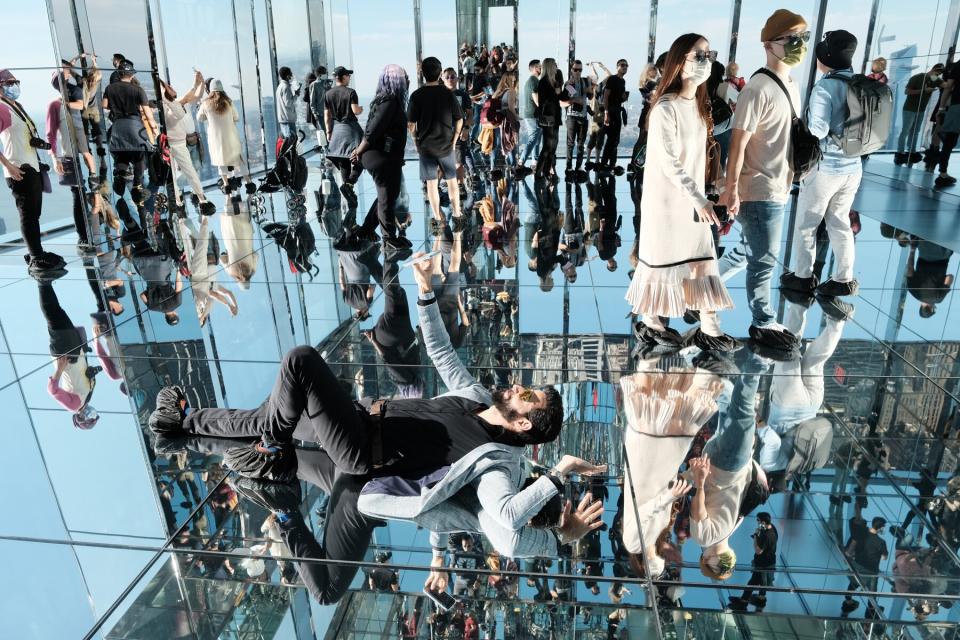 Members of the public visit the Summit One Vanderbilt observation deck on October 21, 2021 in New York City.