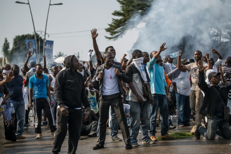 Supporters of Gabonese opposition leader Jean Ping demonstrate in Libreville in August 2016 after Ali Bongo was declared the winner of presidential elections