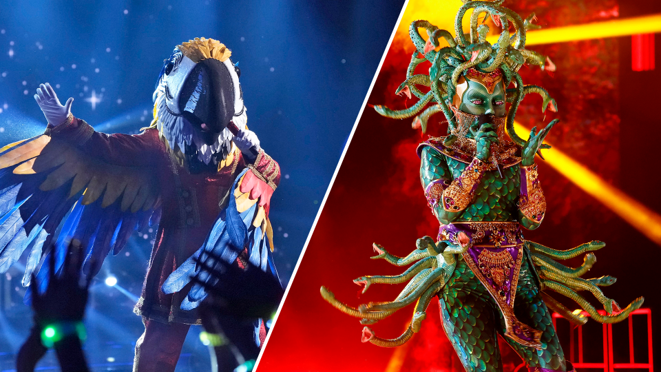 The Macaw and Medusa face off one last time on &#39;The Masked Singer&#39; Season 9 finale. (Photos: Michael Becker/Fox)