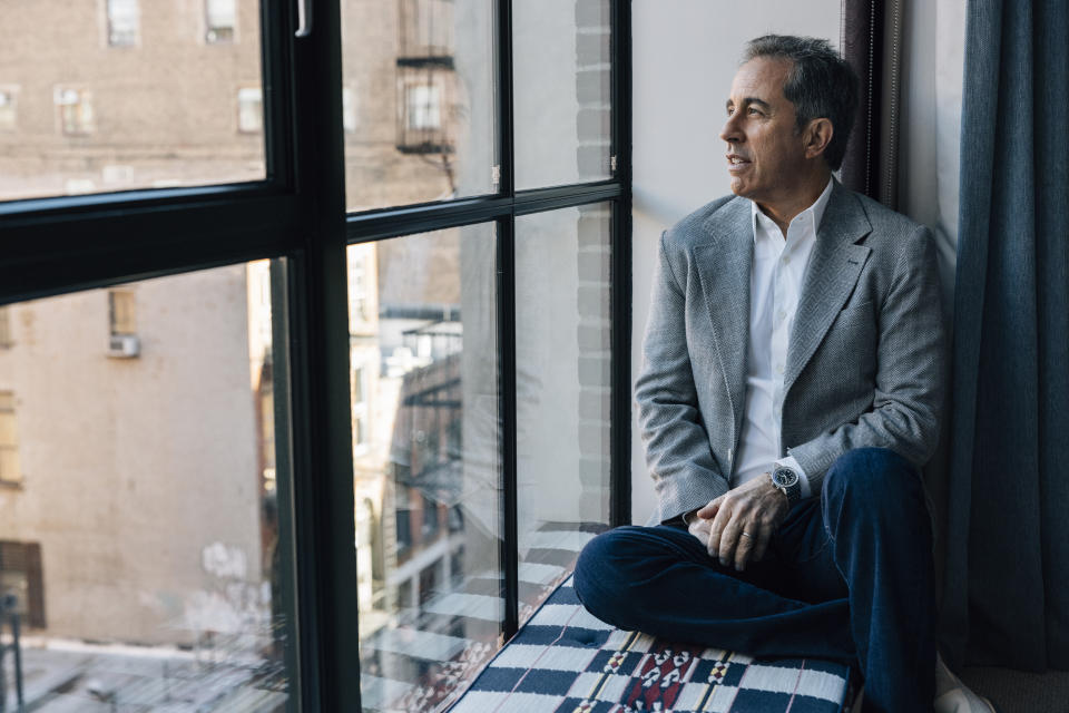 Jerry Seinfeld poses for a portrait to promote the film "Unfrosted" on Tuesday, April 16, 2024, in New York. (Photo by Victoria Will/Invision/AP)