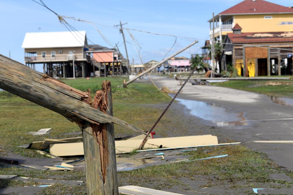 A utility pole was no match for the ferocity of Hurricane Laura in Holly Beach, Louisiana, on Aug. 27, 2020.