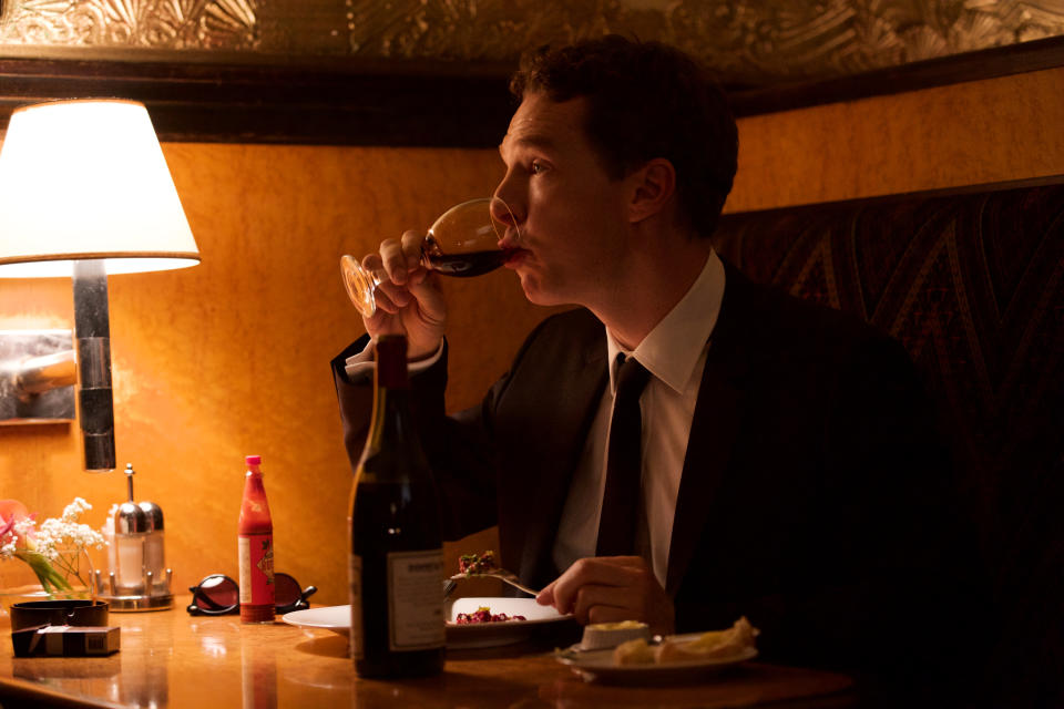 Benedict Cumberbatch dines alone as Patrick Melrose. (Sky UK)