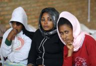 Asylum-seekers who arrived from Libya, are seen at the United Nations emergency transit centre in Gashora