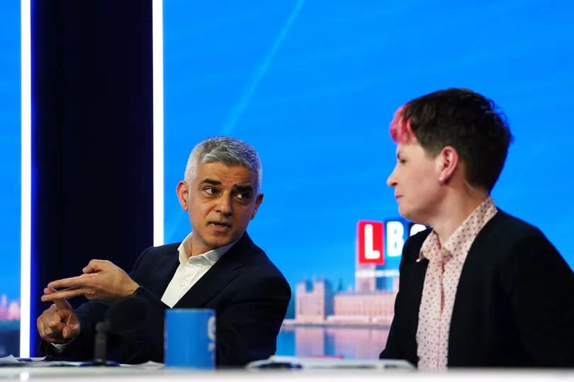 Current Mayor of London and Labour party candidate Sadiq Khan and Green party candidate Zoe Garbett during the LBC London Mayoral Debate