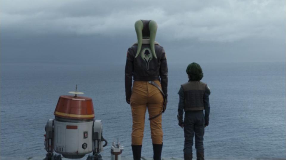 Still from the Star Wars T.V. series Ahsoka, season 1, episode 5. Hera and Jacen Syndulla sense something.