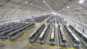 Since its last monthly update, Riot received an additional 5,070 new S19j Pros, deployed approximately 3,456 S19j Pros in its immersion-cooled building (pictured here) with an additional 7,240 additional miners staged for deployment.