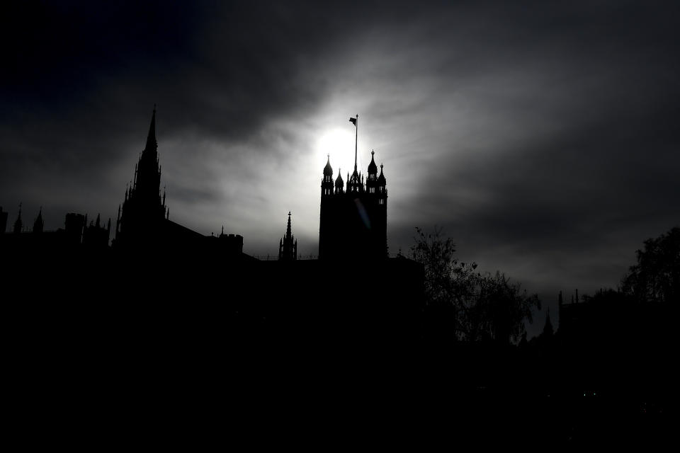 The Victoria Tower in Westminster, in London, Tuesday, Nov. 24, 2020. Haircuts, shopping trips and visits to the pub will be back on the agenda for millions of people when a four-week lockdown in England comes to an end next week, British Prime Minister Boris Johnson said Monday. (AP Photo/Alberto Pezzali)