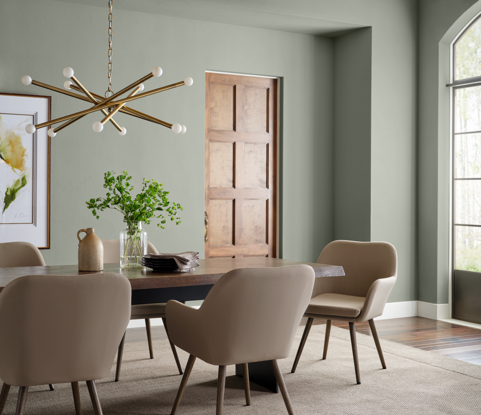 Gray-green paint in dining room