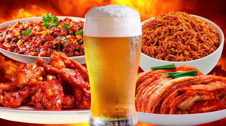 A malty beer alongside spicy foods