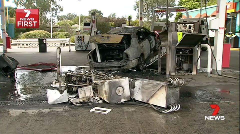 The driver accidentally reversed into a petrol bowser. Source: 7 News