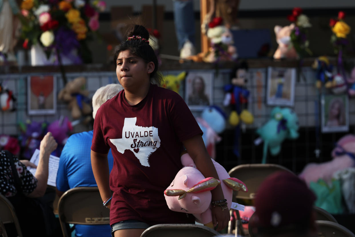 UVALDE, TEXAS - MAY 28: A young girl wears a 