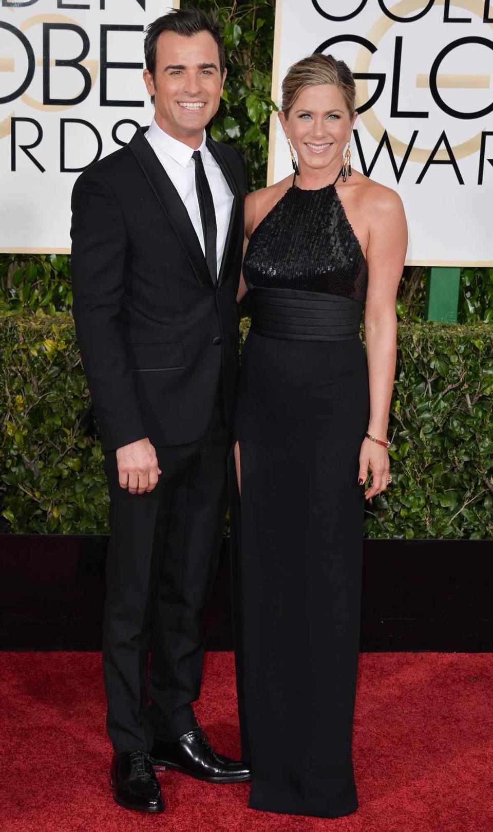 Justin Theroux and actress Jennifer Aniston attend the 72nd Annual Golden Globe Awards at The Beverly Hilton Hotel on January 11, 2015 in Beverly Hills, California