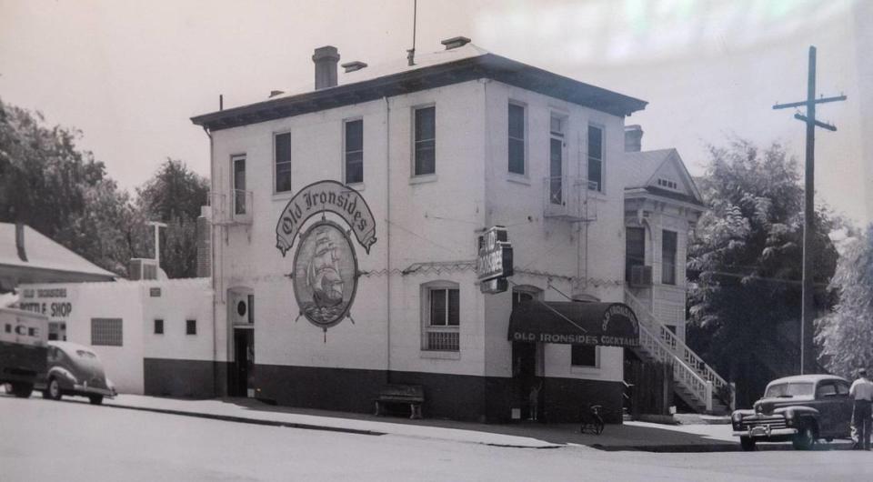 A vintage photograph of Old Ironsides shows the oldest licensed bar in Sacramento County in earlier days.