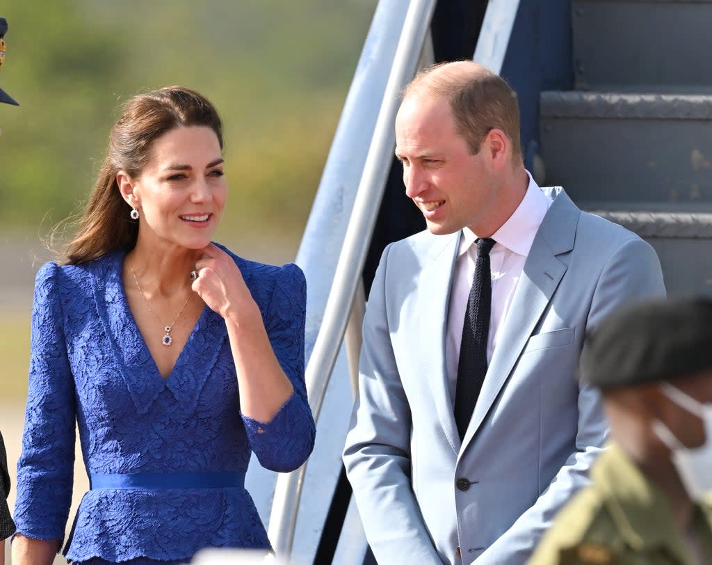Prince William and his wife Kate arrive at Philip S. W Goldson International Airport to start their Royal Tour of the Caribbean (WireImage)