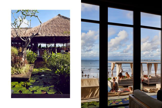 <p>Armelle Habib</p> From left: Breakfast hour at Taman Wantilan, which is in the style of a traditional straw-roofed Indonesian bale; Sundara at the Four Seasons, with its cabanas lining Jimbaran Beach.