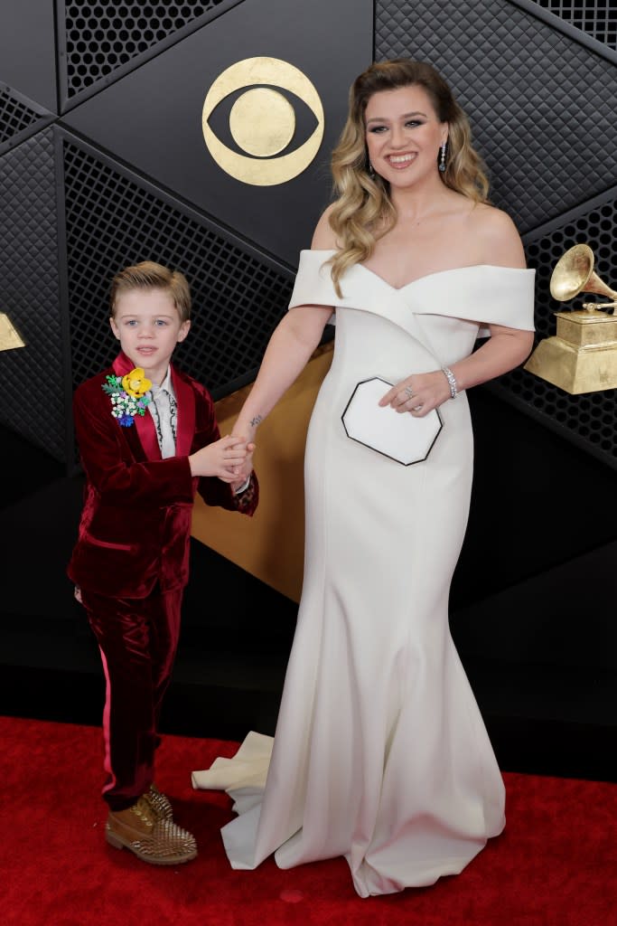 Remington Alexander and Kelly Clarkson attend the 66th GRAMMY Awards at Crypto.com Arena on Feb. 4. WireImage