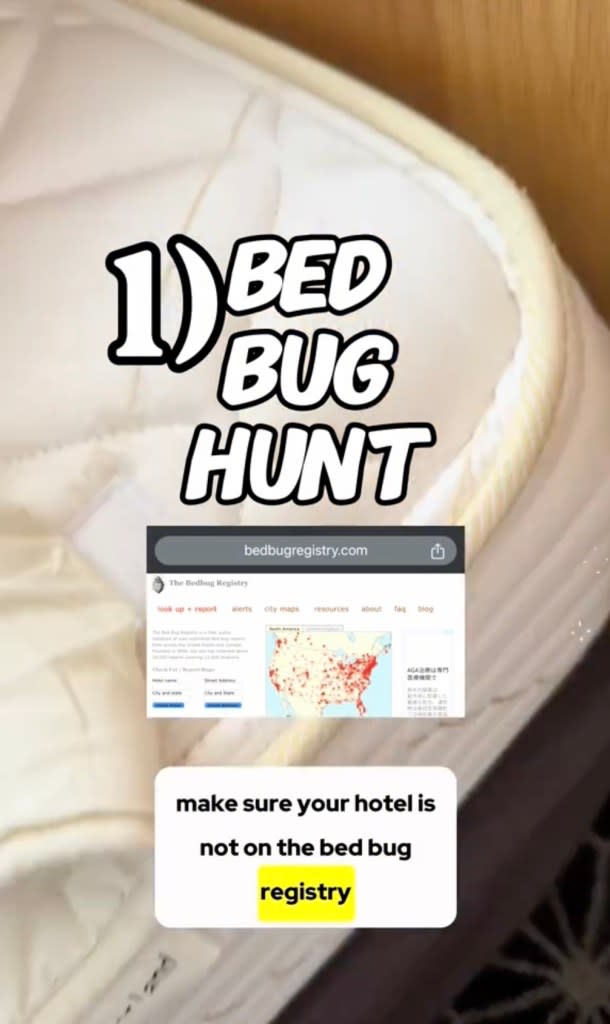 “No. 1, make sure your hotel is not on the Bed Bug Registry and always check the corners and under the bed for any signs,” Puza said in his TikTok, which has scared up 29,600 views since it was posted this month. TikTok/@drcharlesmd1