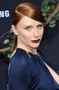 The <i>Jurassic World</i> actress looked ravishing on the red carpet at the film’s Hollywood premiere. The star’s slinky yet chic midnight gown perfectly complimented her copper ‘do, porcelain skin and expertly painted merlot lips.