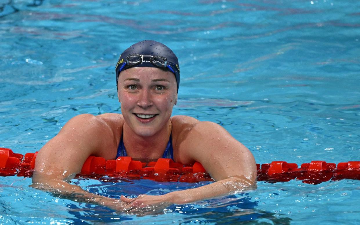 Sarah Sjoestroem wins the Women's 50m Freestyle Final gold medal