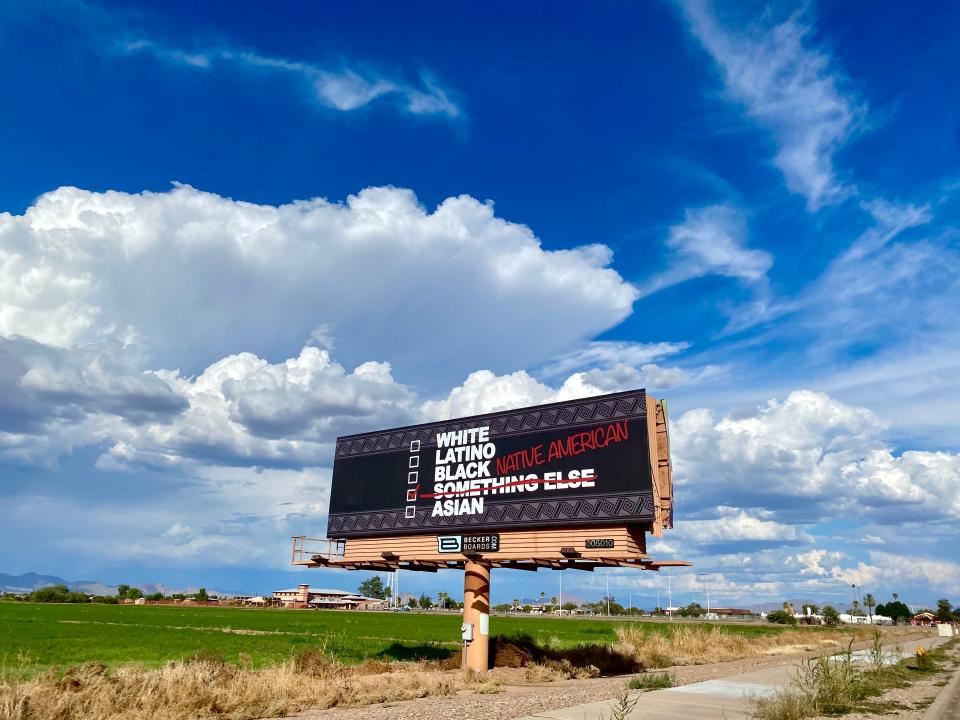 A billboard to encourage young Indigenous voters on the Salt River Pima-Maricopa Indian Community turns a phrase used by CNN in 2020 into a reminder of Native influence.