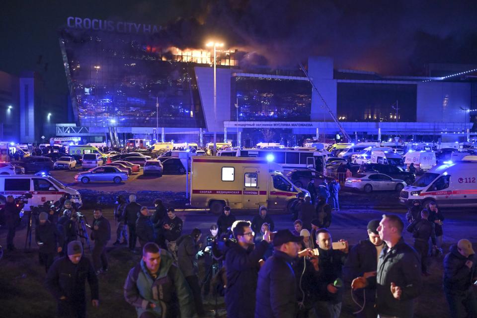 莫斯科音樂廳昨遭恐攻，槍手瘋狂掃射，超過62死逾百人傷。（圖/美聯社）
