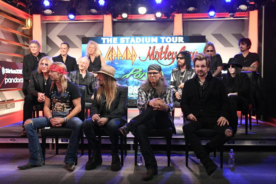 Members of Def Leppard, Motley Crue and Poison gather on Dec. 4, 2019, in Hollywood to announce their joint stadium tour.