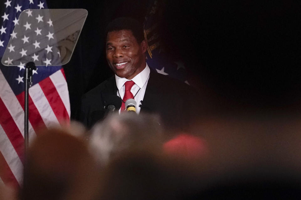 U.S. Senate candidate Herschel Walker speaks to supporters during an election night watch party, Tuesday, May 24, 2022, in Atlanta. Walker won the Republican nomination for U.S. Senate in Georgia's primary election. (AP Photo/Brynn Anderson)