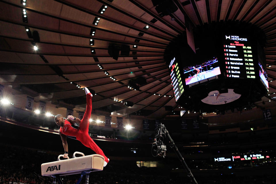 John Orozco competes in the pommel horse event at the 2012 AT&T American Cup at Madison Square Garden on March 3, 2012 in New York City. (Photo by Chris Trotman/Getty Images)